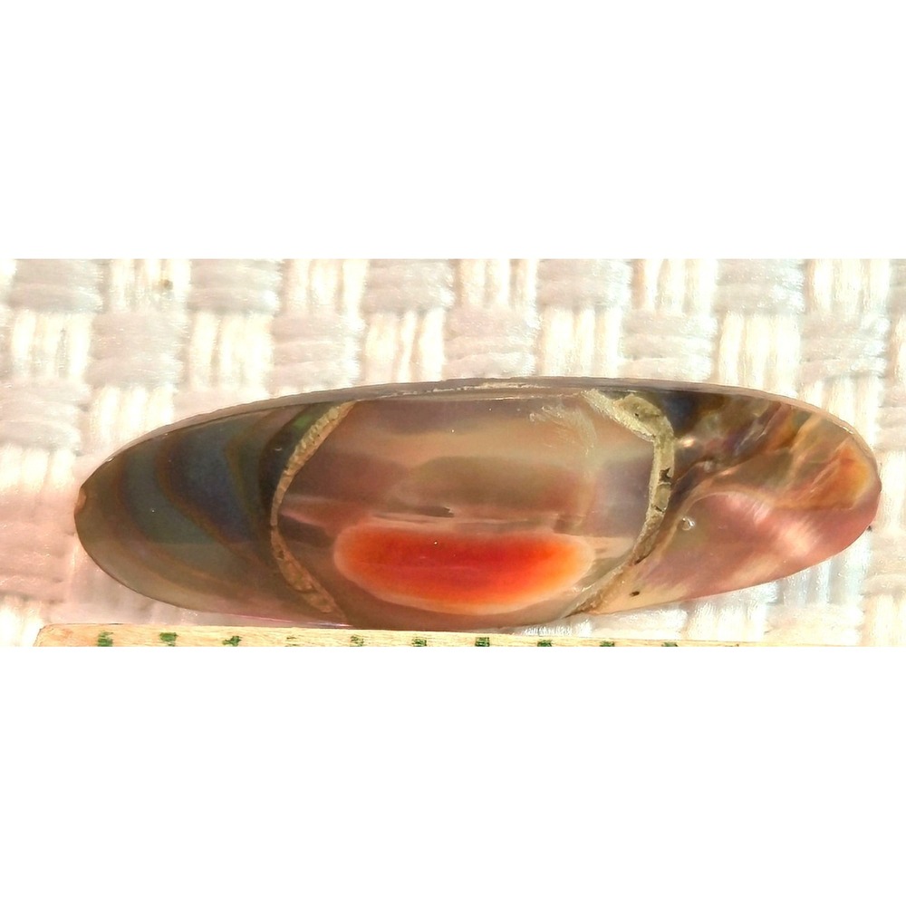 Vintage Banded Agate Carnelian Brooch Pin w/ Mother of Pearl Back 1.75”